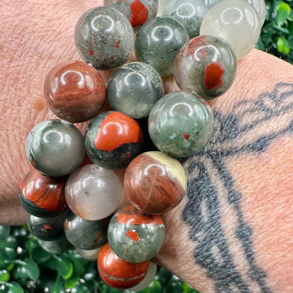 10mm African Bloodstone Beaded Bracelet
